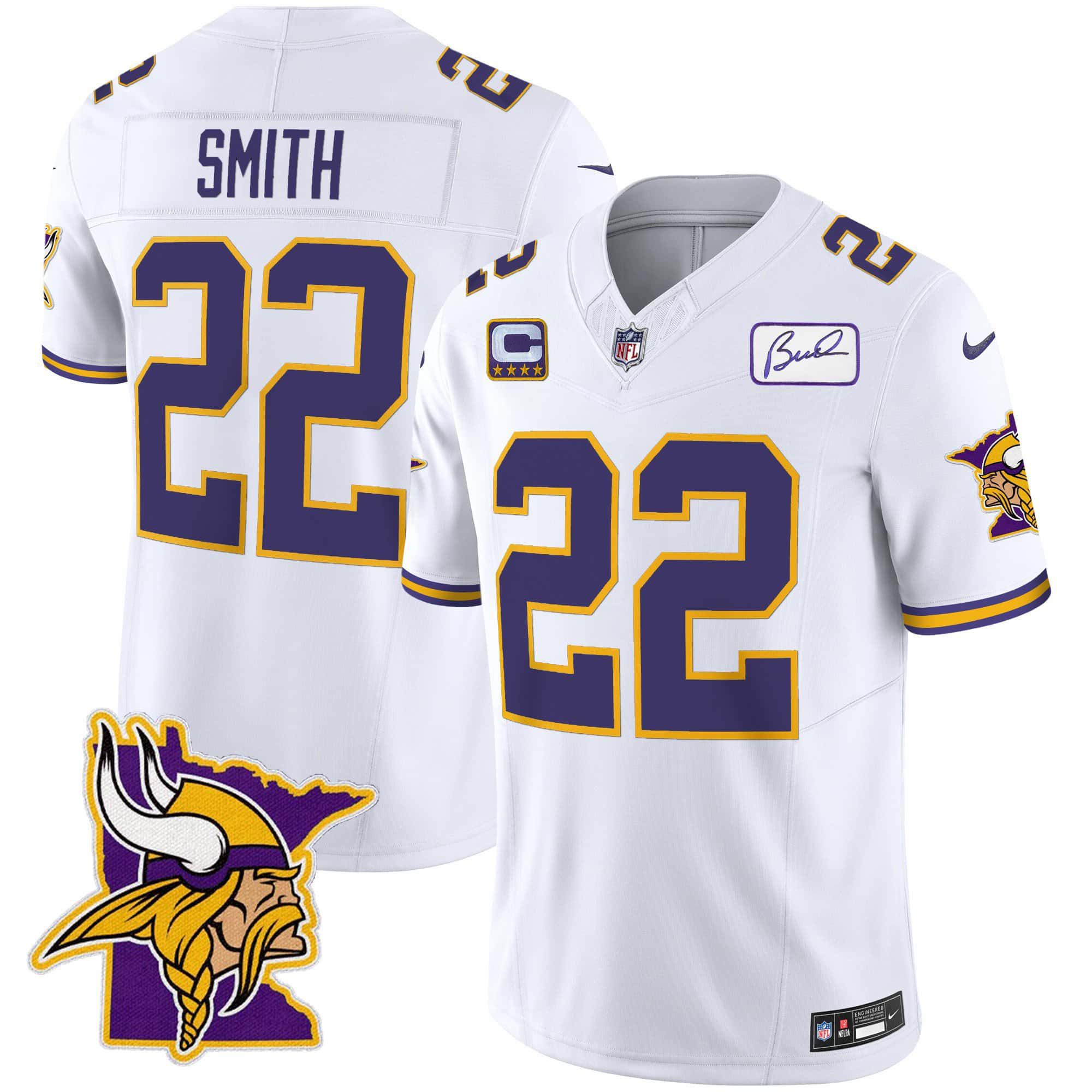 Men Minnesota Vikings 22 Smith White 2024 Nike Patch Classic Limited NFL Jersey